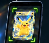 Telefon z aplikacją skanującą kartę Pikachu